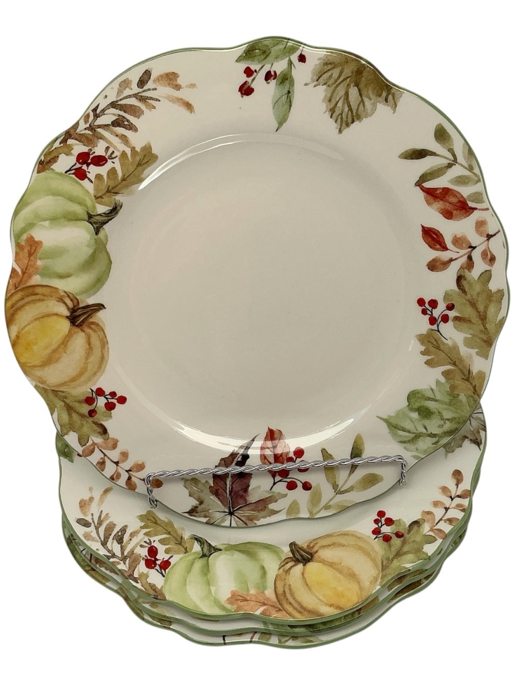Potters Studio Fall Harvest Thanksgiving Pumpkin Scalloped Dinner Plates - 4 Set
